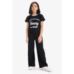 DeFacto 2'li Takım Fitilli Kaşkorse Baskılı Kısa Kollu Tişört Wide Leg Geniş Bol Paça Pantolon Kız Çocuk E04