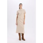 DeFacto A Kesim Beli Lastikli Basic Normal Bel Maxi Etek D5407AX24AU - Bej-BG718
