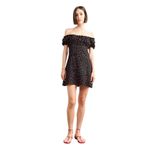 DeFacto A Kesim Çiçekli Açık Omuzlu Mini Elbise, S, G0281AX25SM, Siyah-BK81, Kadın