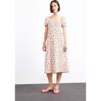 DeFacto A Kesim Çiçekli Bürümcük Kısa Kollu Midi Elbise G0276AX25SM - 38 - Beyaz-WT34
