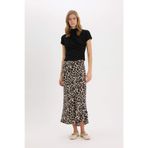 DeFacto A Kesim Leopar Desenli Normal Bel Saten Midi Etek, 34, 3175633, Siyah, Kadın