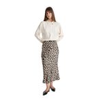 DeFacto A Kesim Leopar Desenli Saten Maxi Etek Bej 36