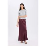 DeFacto A Kesim Normal Bel Saten Midi Etek B1867AX24AU - Bordo-BR225 - 38