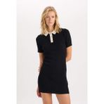 DeFacto A Kesim Polo Yaka Basic Ribana Görünümlü Viskon Mini Elbise D3477AX24AU - Siyah-BK27