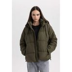 DeFacto A0757AX23WN Haki-KH297 Su Geçirmez Kapüşonlu Suni Kürklü Puffer Şişme Bayan Mont