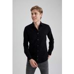 DeFacto A4644AX23AU Siyah-BK81 Slim Fit Pamuklu Uzun Kollu Erkek Gömlek