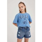 DeFacto A5236A823HS Mavi-BE105 Yale University Relax Fit Kısa Kollu Kız Çocuk T-shirt