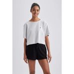 DeFacto A9916AX23HS Gri-GR294 Crop Bisiklet Yaka Sporcu Kısa Kollu Kadın T-shirt