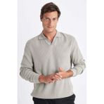 DeFacto Açık Haki Regular Fit Polo Yaka Jakarlı Triko Sweatshirt A9785AX24AU
