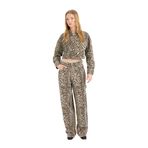 DeFacto Afra x DeFacto Kahve Baggy Fit Yüksek Bel Leopar Desenli Standart Boy Gabardin Kadın Pantolon