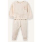 DeFacto Aplike 2'li Takım Sweatshirt Eşofman Altı Kız Bebek G8500A526SP - 2 - 3 Yaş - Ekru-ER230