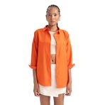 DeFacto B0659AX23SM Turuncu-OG40 Oversize Fit Gömlek Yaka Poplin Uzun Kollu Bayan Tunik