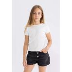Defacto B3053a8wt16 Beyaz Slim Fit Dar Kesim Bisiklet Yaka Basic Düz Fitilli Kaşkorse Kısa Kollu Tişört Kız Çocuk