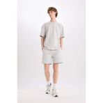 DeFacto B8674AX24SM Gri-GR184 Erkek Slim Fit Dar Kesim Dar Paça Basic Düz Şort