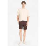 DeFacto B8792AX26SP Kahve-BN192 Erkek Regular Fit Düz Paça Beli Bağcıklı Cepli Basic Düz Şort