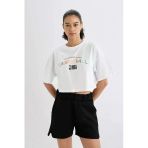 Defacto B9974 Beyaz Defactofit Nba Wordmark Oversize Geniş Kalıp Bisiklet Yaka Kısa Kollu Tişört
