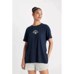 Defacto B9985 Lacivert Defactofit Nba Brooklyn Nets Oversize Geniş Kalıp Bisiklet Yaka Kısa Kollu Tişört