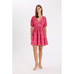 DeFacto Babydoll Vual Kısa Kollu Brode Mini Abiye Elbise, 40, D4402AXPN184, PEMBE, Kadın