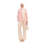 DeFacto Bağcıklı Yaka Krinkıl Kumaş Uzun Kollu Bluz Tesettür Tunik, Pembe, 3XL