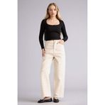 DeFacto Baggy Fit Normal Bel Standart Boy Gabardin Pantolon, 34, G9492AX26SP, Beyaz-WT81, Kadın