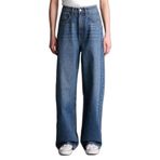 DeFacto Baggy Fit Yüksek Bel Düz Paça Uzun Jean Pantolon, 32, H1165AX26SM, Mavi-NM34, Kadın