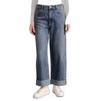 DeFacto Baggy Fit Yüksek Bel Katlamalı Paça Jean Pantolon, 44, F9599AX26SP, Mavi-NM34, Kadın