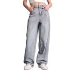 DeFacto Baggy Fit Yüksek Bel Uzun Jean Yıkamalı Pantolon, 40, H1642AX26SM, Gri-NM55, Kadın