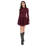 DeFacto Balloon Fit Ribana Mini Elbise, M, G7875AX26SP, Bordo-BR467, Kadın