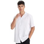DeFacto Beyaz Relax Fit Rahat Kesim Polo Yaka Krinkıl Kısa Kollu Gömlek, M, C4127AX24AU, Beyaz-WT84, Erkek