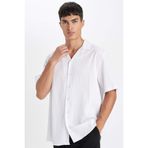 DeFacto Beyaz Relax Fit Rahat Kesim Polo Yaka Krinkıl Kısa Kollu Gömlek, S, C4127AX24AU, Beyaz-WT84, Erkek