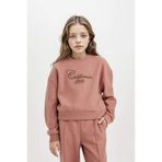 DeFacto Bisiklet Yaka Baskılı Selanik Kumaş Sweatshirt Kız Çocuk, 11-12 Yaş, D4295A824WN, Bordo-BR165, kız-çocuk