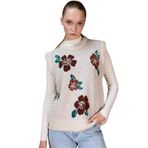 DeFacto Bisiklet Yaka Çiçek Desenli Triko Süveter, XL-XXL, G0715AX25WN, Bej-BG658, Kadın