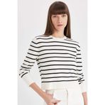 DeFacto Bisiklet Yaka Çizgili Triko Kazak, 2XL, C5261AX24AU, Ekru-ER105, Kadın