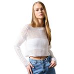 DeFacto Bisiklet Yaka Kroşe Ajurlu Crop Triko Kazak, XL, T4513AZ24SP, Ekru-ER103, Kadın