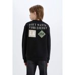 DeFacto Bisiklet Yaka Sırt Baskılı Sweatshirt Erkek Çocuk, 7-8 Yaş, D3035A824WN, Siyah-BK81, erkek-çocuk