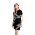 DeFacto Bodycon Çizgili Fitilli Mini Elbise, S, D5987AXNS, Siyah-BK81, Kadın