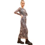 DeFacto Bodycon Desenli Tül Maxi Elbise, S, C1891AX24SP, Gri-GR452, Kadın