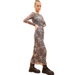 DeFacto Bodycon Desenli Tül Maxi Elbise, S, C1891AX24SP, Gri-GR452, Kadın