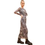 DeFacto Bodycon Desenli Tül Maxi Elbise, XS, C1891AX24SP, Gri-GR452, Kadın