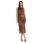 DeFacto Bodycon Desenli Tül Midi Elbise, XS, E7402AX25AUBN225, Koyu Kahve, Kadın