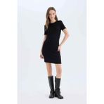 DeFacto Bodycon Vücudu Saran Bisiklet Yaka Fitilli Kaşkorse Kısa Kollu Mini Elbise E7231AX25SP - Siyah-BK81 - XS