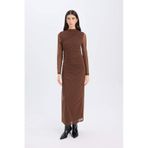 Defacto Bodycon Vücudu Saran Yarım Balıkçı Yaka Tül Uzun Kollu Maxi Elbise E3548ax24wnbn167 Kahve