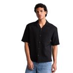 DeFacto Boxy Fit Apaş Yaka Krinkıl Kumaş Kısa Kollu Gömlek, L, H2591AX26SM, Siyah, Erkek