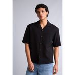 DeFacto Boxy Fit Apaş Yaka Krinkıl Kumaş Kısa Kollu Gömlek, M, H2591AX26SM, Siyah, Erkek
