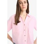 DeFacto Boxy Fit Basic Kısa Kollu Gömlek, M, V2523AZ25SP, Pembe-PN693, Kadın