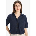 DeFacto Boxy Fit Basic Kısa Kollu Gömlek, XL, V2523AZ25SP, Lacivert-NV253, Kadın