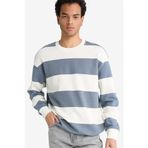 DeFacto Boxy Fit Bisiklet Yaka Çizgili Sweatshirt, L, F4641AX, GREY, erkek