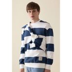 DeFacto Boxy Fit Bisiklet Yaka Çizgili Sweatshirt, XL, 3159717, Mavi, erkek