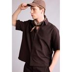 DeFacto Boxy Fit Gömlek Yaka Krinkıl Kısa Kollu Gömlek Kahve, 2XL, F7974AX26SM, Kahve-BN337, Erkek