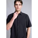 DeFacto Boxy Fit Gömlek Yaka Krinkıl Kısa Kollu Gömlek, S, F7974AX26SM, Siyah, Erkek
